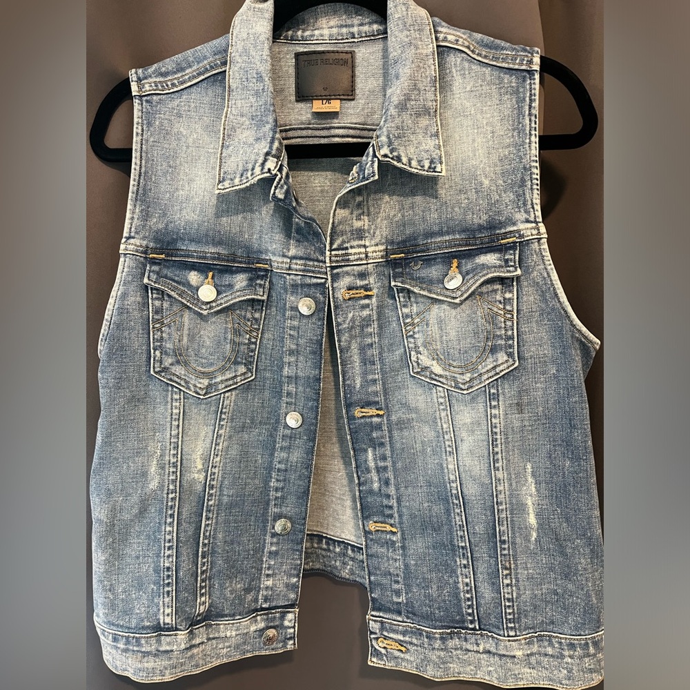 True Religion Women’s denim vest size Large Hippie Western Bohemian